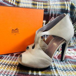 Hermes Metallic Gold Leather Peep Toe Platform Sandals Size 39